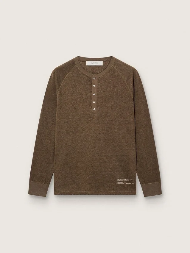 Langärmeliger Herrenpullover aus schildpattbraunem Leinenjersey