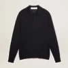 Langärmliges Herren-Polohemd aus marineblauer Merinowolle