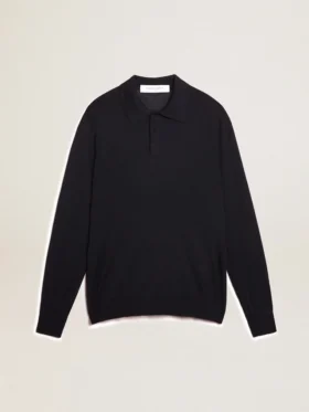 Langärmliges Herren-Polohemd aus marineblauer Merinowolle