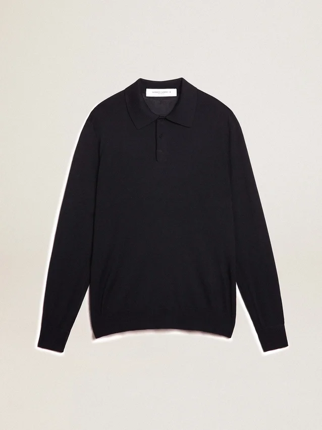 Langärmliges Herren-Polohemd aus marineblauer Merinowolle