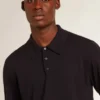 Langärmliges Herren-Polohemd aus marineblauer Merinowolle