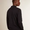 Langärmliges Herren-Polohemd aus marineblauer Merinowolle