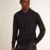 Langärmliges Herren-Polohemd aus marineblauer Merinowolle
