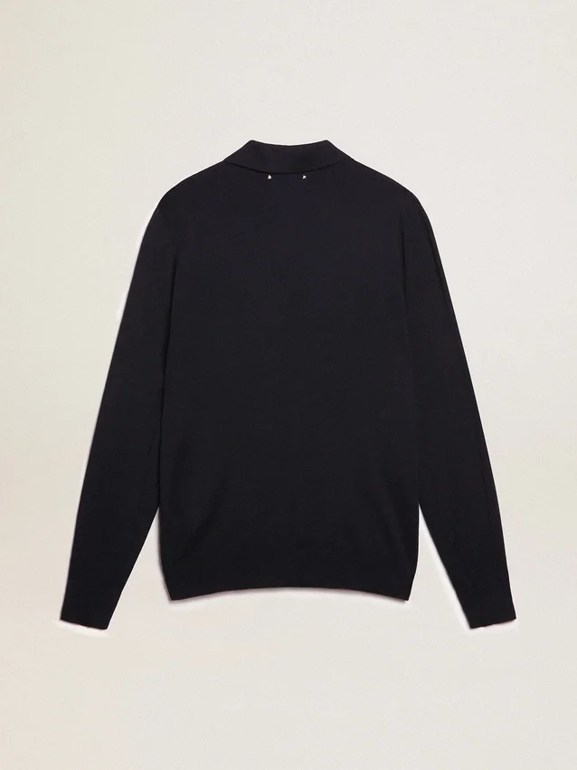 Langärmliges Herren-Polohemd aus marineblauer Merinowolle