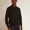 Langärmliges Herren-Polohemd aus schwarzer Merinowolle