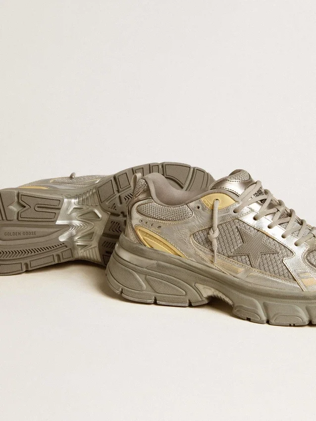 Lightstar für Damen aus Metallic-Leder und silbernem Mesh mit grauem Stern