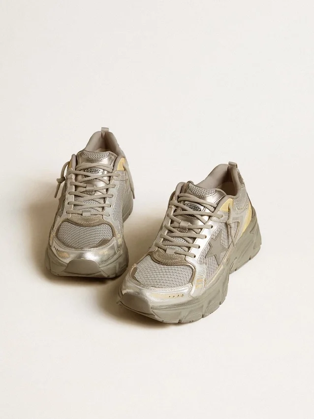Lightstar für Herren aus Metallic-Leder und silbernem Mesh mit grauem Stern