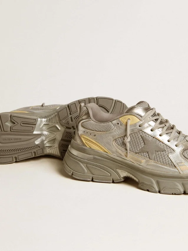 Lightstar für Herren aus Metallic-Leder und silbernem Mesh mit grauem Stern