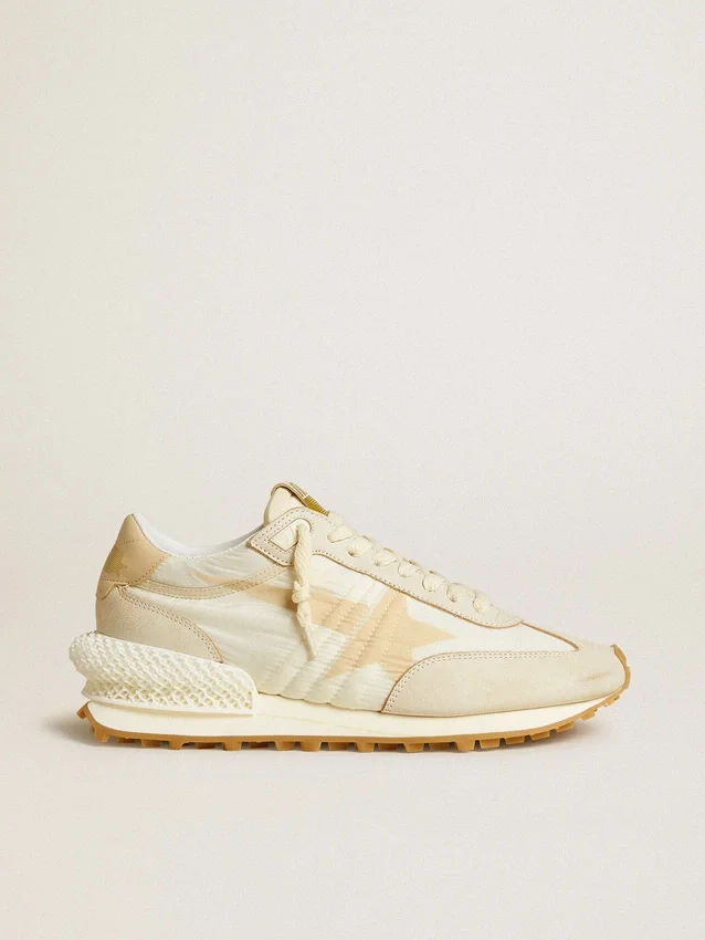 Marathon für Damen aus beigem Nylon und grauem Leder mit beigem aufgedrucktem Stern