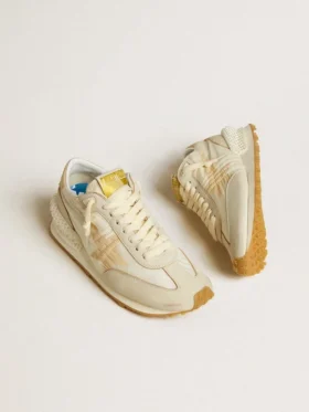 Marathon für Damen aus beigem Nylon und grauem Leder mit beigem aufgedrucktem Stern