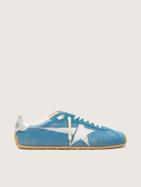 Herren-Marathon Speed aus blauem Nappa mit aufgedrucktem Stern und silberner Fersenlasche aus Leder