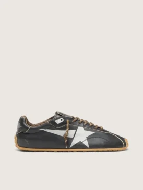 Herren-Sneaker «Marathon Speed» mit schwarzem Lederobermaterial und silbernem Stern