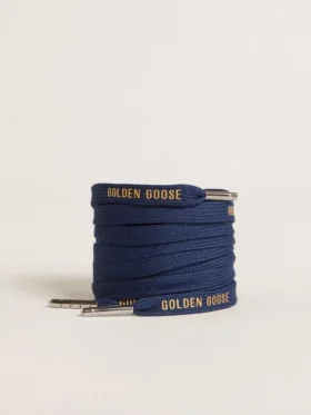 Marineblaue Baumwollschnürsenkel mit kontrastierendem goldenem Logo