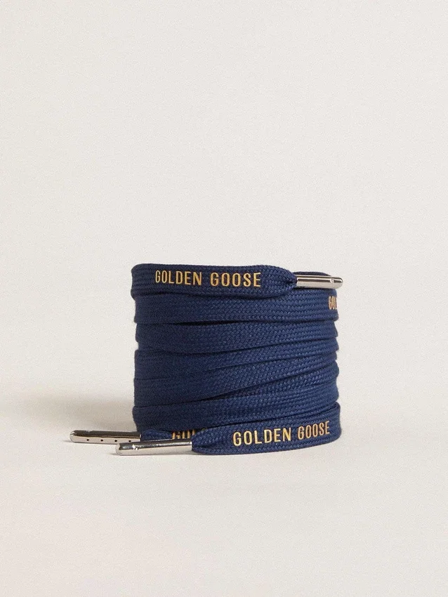 Marineblaue Baumwollschnürsenkel mit kontrastierendem goldenem Logo