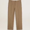 Massgeschneiderte Hose aus sandfarbener Leinenmischung mit Chevron-Muster