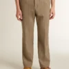 Massgeschneiderte Hose aus sandfarbener Leinenmischung mit Chevron-Muster