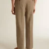 Massgeschneiderte Hose aus sandfarbener Leinenmischung mit Chevron-Muster