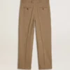 Massgeschneiderte Hose aus sandfarbener Leinenmischung mit Chevron-Muster