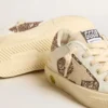May Teen aus weissem Leder und roségoldfarbenem Glitzer mit beigem Stern aus Wildleder