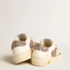 May Teen aus weissem Leder und roségoldfarbenem Glitzer mit beigem Stern aus Wildleder