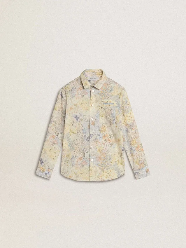 Mädchen-Baumwollhemd mit mehrfarbigem Blumenprint