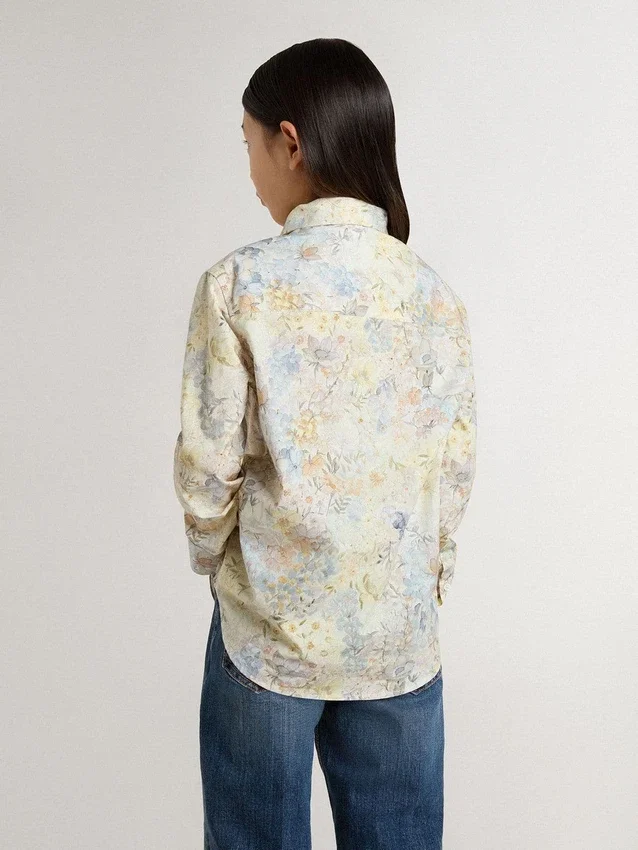 Mädchen-Baumwollhemd mit mehrfarbigem Blumenprint