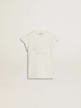 Mädchen-Hemd mit Rüschenärmeln, Schriftzug und Stickerei