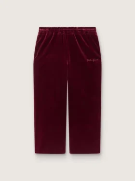 Mädchenhose in Burgunderrot mit Samtoptik und Gesassentasche