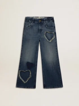 Mädchenjeans mit weitem Bein aus blauem Denim