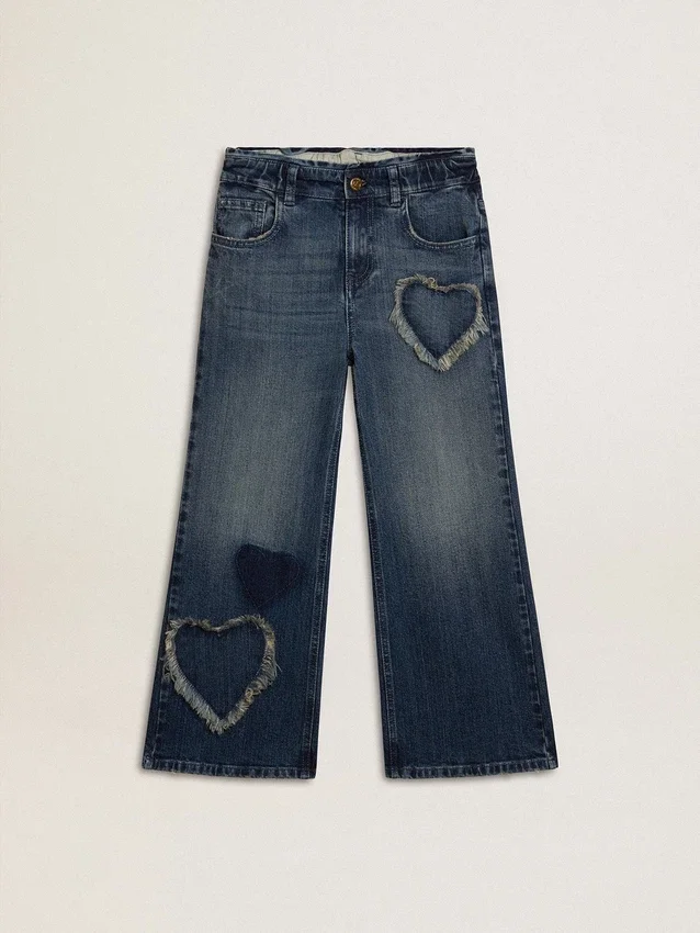 Mädchenjeans mit weitem Bein aus blauem Denim