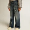 Mädchenjeans mit weitem Bein aus blauem Denim