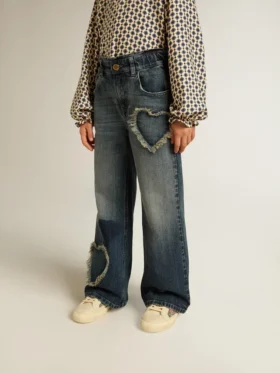 Mädchenjeans mit weitem Bein aus blauem Denim