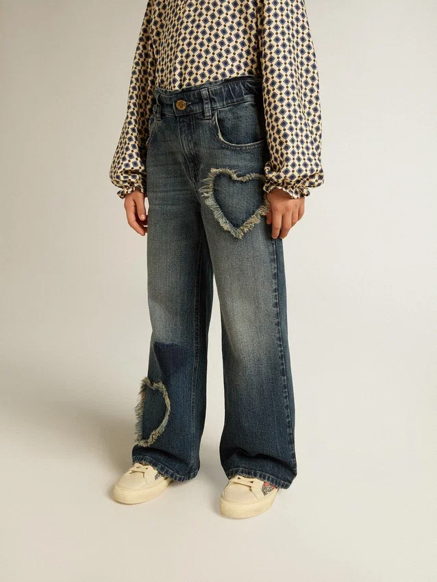 Mädchenjeans mit weitem Bein aus blauem Denim