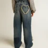 Mädchenjeans mit weitem Bein aus blauem Denim