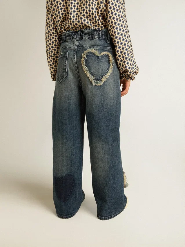 Mädchenjeans mit weitem Bein aus blauem Denim
