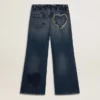 Mädchenjeans mit weitem Bein aus blauem Denim