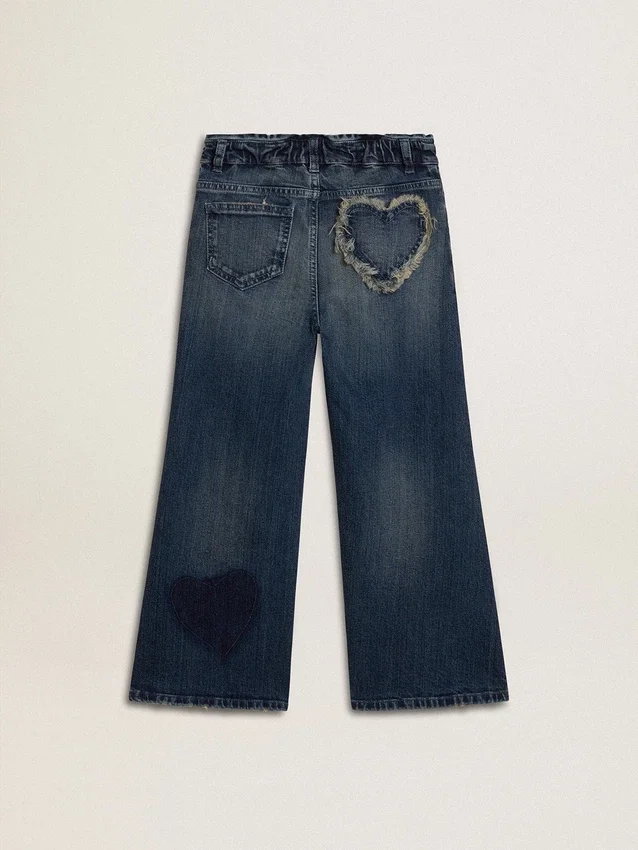 Mädchenjeans mit weitem Bein aus blauem Denim
