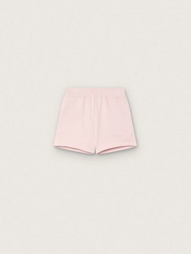 Mädchenshorts «Star» aus rosa Baumwolle mit Aufnäher und Logo