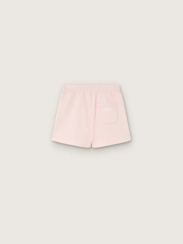 Mädchenshorts «Star» aus rosa Baumwolle mit Aufnäher und Logo