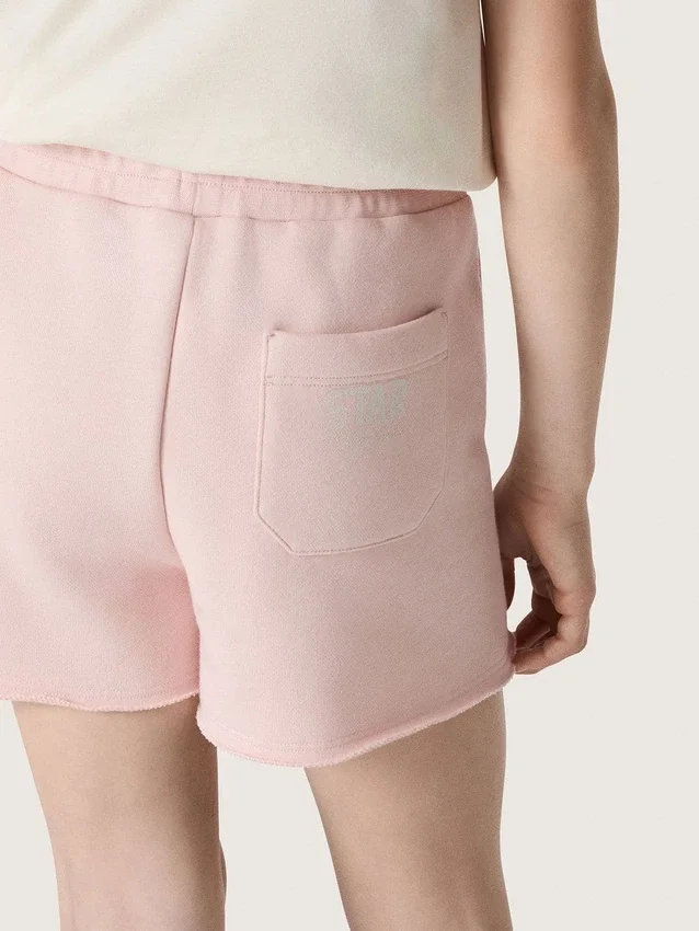 Mädchenshorts «Star» aus rosa Baumwolle mit Aufnäher und Logo