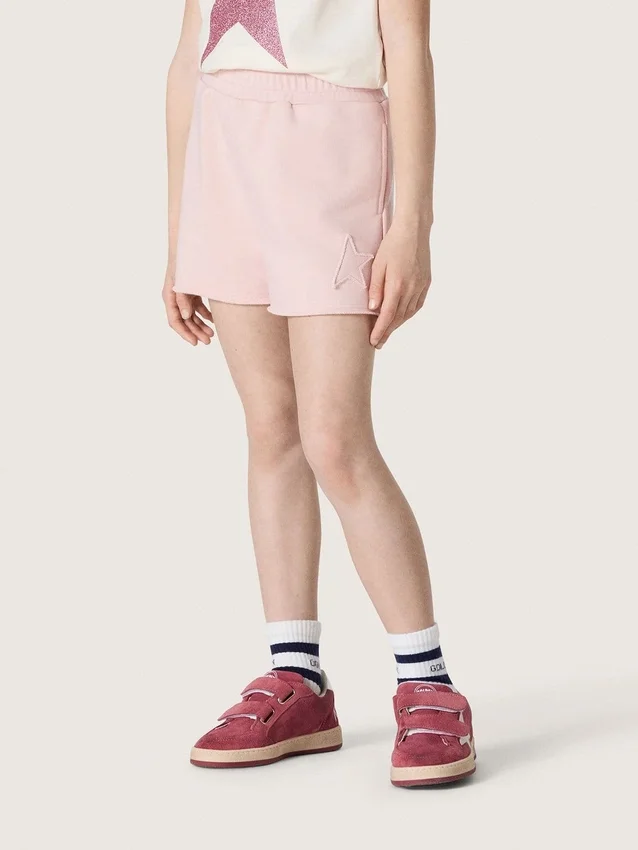 Mädchenshorts «Star» aus rosa Baumwolle mit Aufnäher und Logo