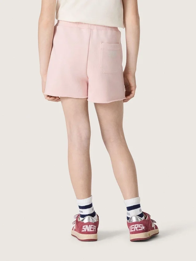 Mädchenshorts «Star» aus rosa Baumwolle mit Aufnäher und Logo