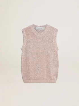 Mesh-Strickoberteil mit Pailletten und kontrastierenden Details