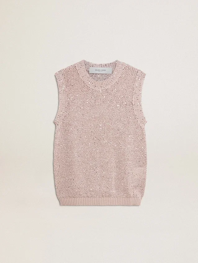 Mesh-Strickoberteil mit Pailletten und kontrastierenden Details