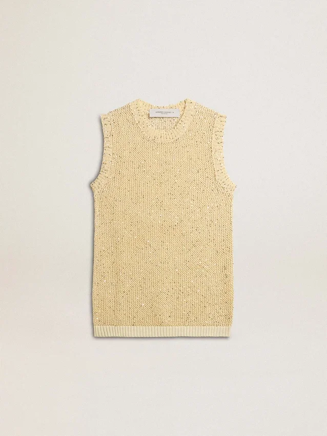 Mesh-Strickoberteil mit Pailletten und kontrastierenden Details