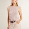 Mesh-Strickoberteil mit Pailletten und kontrastierenden Details