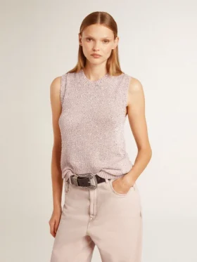 Mesh-Strickoberteil mit Pailletten und kontrastierenden Details