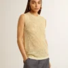 Mesh-Strickoberteil mit Pailletten und kontrastierenden Details
