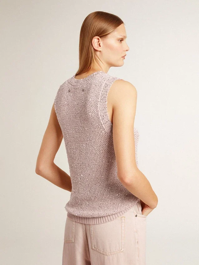 Mesh-Strickoberteil mit Pailletten und kontrastierenden Details