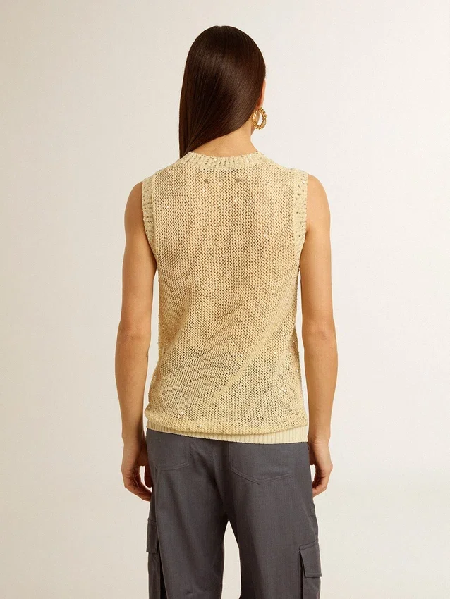Mesh-Strickoberteil mit Pailletten und kontrastierenden Details